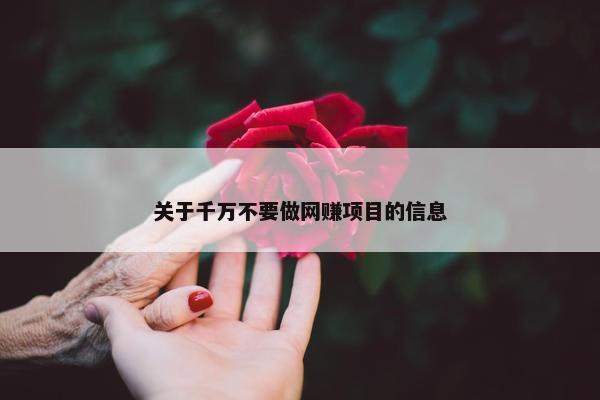 关于千万不要做网赚项目的信息
