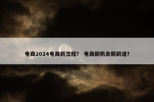 电商2024电商新流程？ 电商新机会新前途？