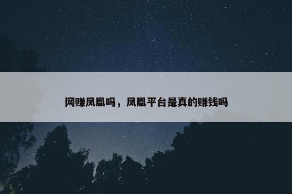 网赚凤凰吗，凤凰平台是真的赚钱吗