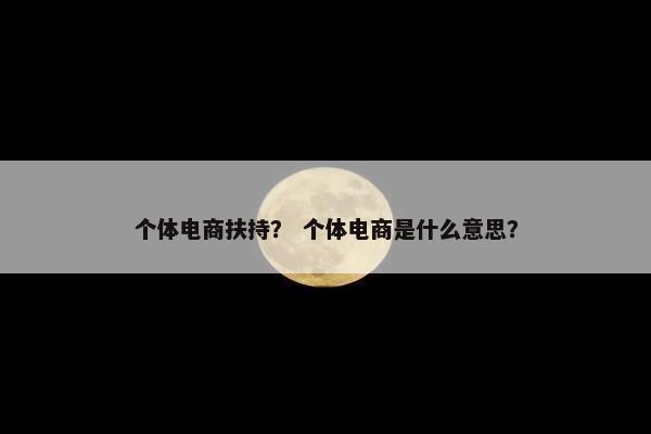 个体电商扶持？ 个体电商是什么意思？