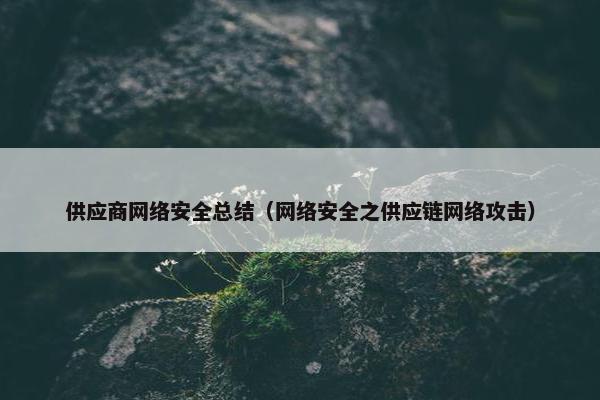 供应商网络安全总结（网络安全之供应链网络攻击）
