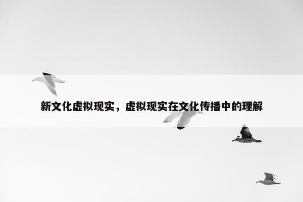 新文化虚拟现实，虚拟现实在文化传播中的理解