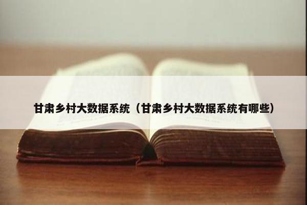 甘肃乡村大数据系统（甘肃乡村大数据系统有哪些）