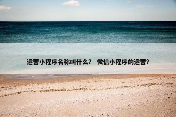 运营小程序名称叫什么？ 微信小程序的运营？