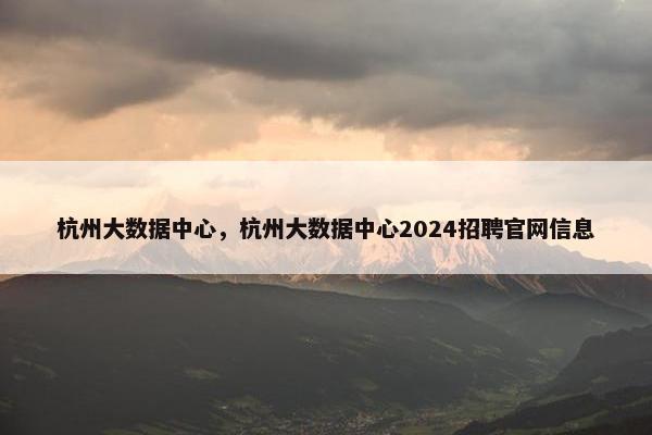 杭州大数据中心，杭州大数据中心2024招聘官网信息