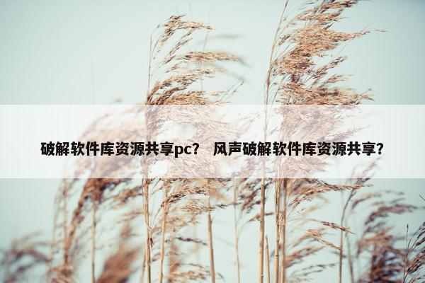 破解软件库资源共享pc？ 风声破解软件库资源共享？