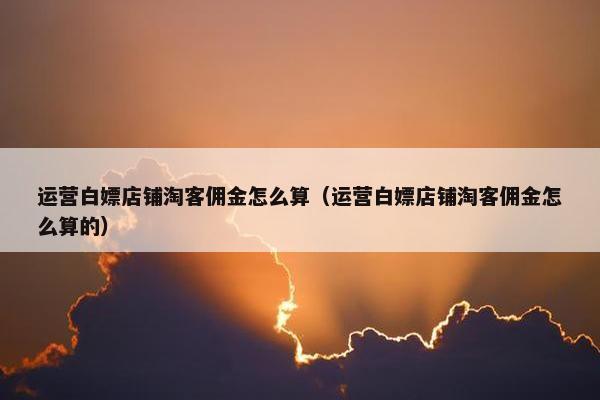 运营白嫖店铺淘客佣金怎么算（运营白嫖店铺淘客佣金怎么算的）