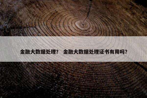 金融大数据处理？ 金融大数据处理证书有用吗？